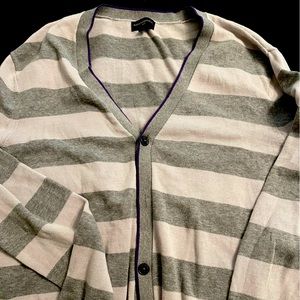 Banana Republic Grey Cardigan. Purple trim.